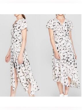 Prologue Black and White Floral High-Low Wrap Dress size XL